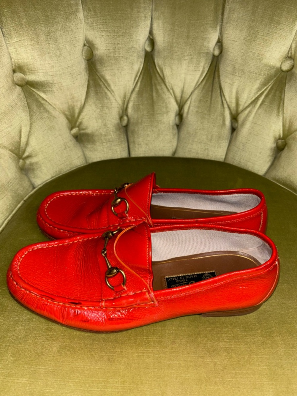 Authentic Gucci 1953 Pumpkin Patent Leather Mens Loafer Size 8 - Picture 2 of 11